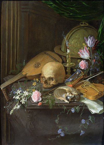 Nature morte de vanité avec un nautile et un luth - Matthys Naiveu